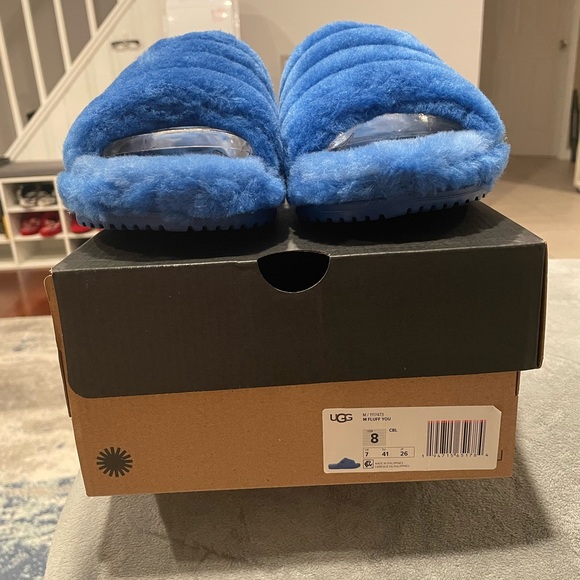 NWOT Ugg Men’s Fluff You Slippers in Royal Blue Men’s Size 8/Women’s 10 main image 4